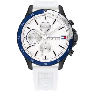 1791723 tommy hilfiger watch men white dial rubber strap quartz battery analog monthly weekly date bank 1