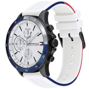 1791723 tommy hilfiger watch men white dial rubber strap quartz battery analog monthly weekly date bank 3 1