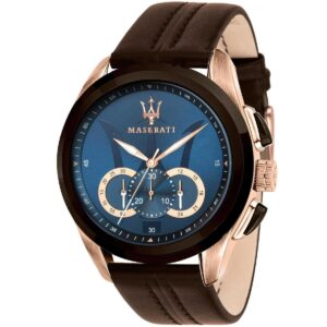 r8871612024 maserati watch men black dial leather strap quartz battery analog chronograph traguardo 1